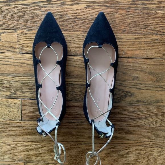 J. Crew black and gold tie up flats- 7 - Picture 4 of 7